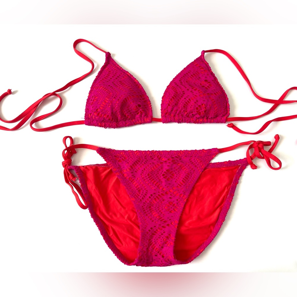 Becca Fuschia/Orange Crochet Bikini Size S